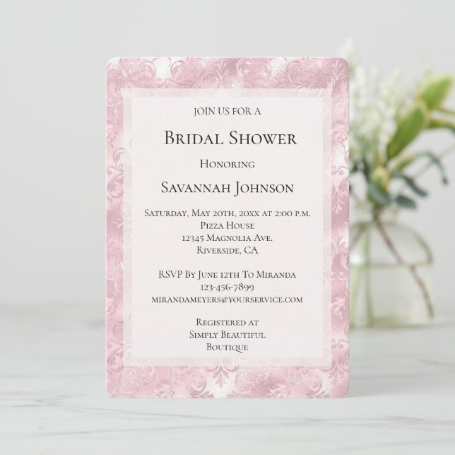Pretty pink blush pearl elegant Bridal Shower Invitation (Standing Front)