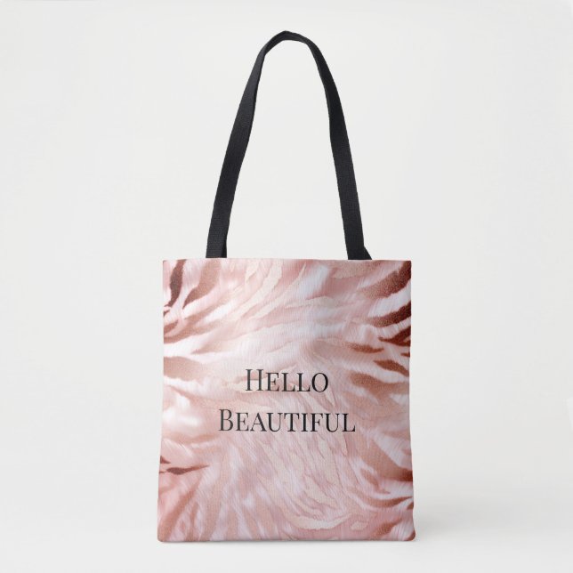 Pretty Pink Blush Rose Glam Zebra Animal Print Tote Bag (Front)