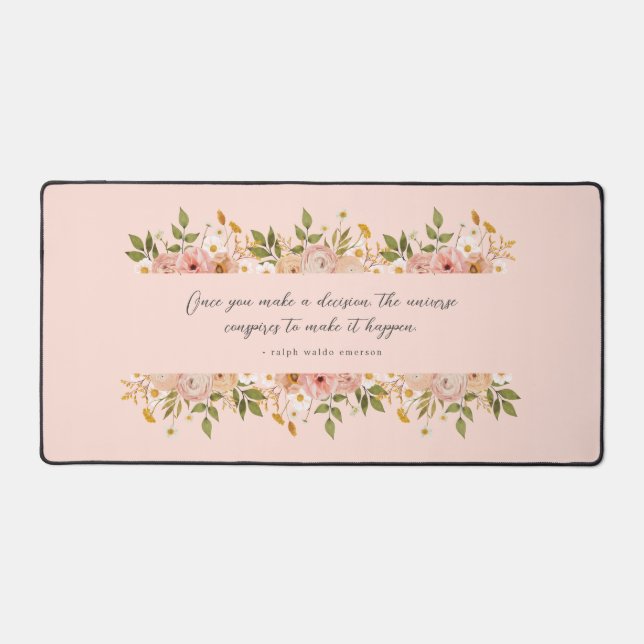 Pretty pink bohemian floral personal quote desk mat (Front)