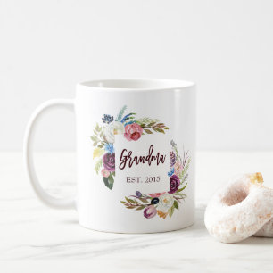 Pretty Pink Boho Flowers   Grandma Coffee Mug