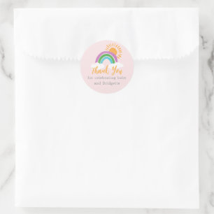 Pretty Pink Boho Rainbow Baby Shower Favour Classic Round Sticker