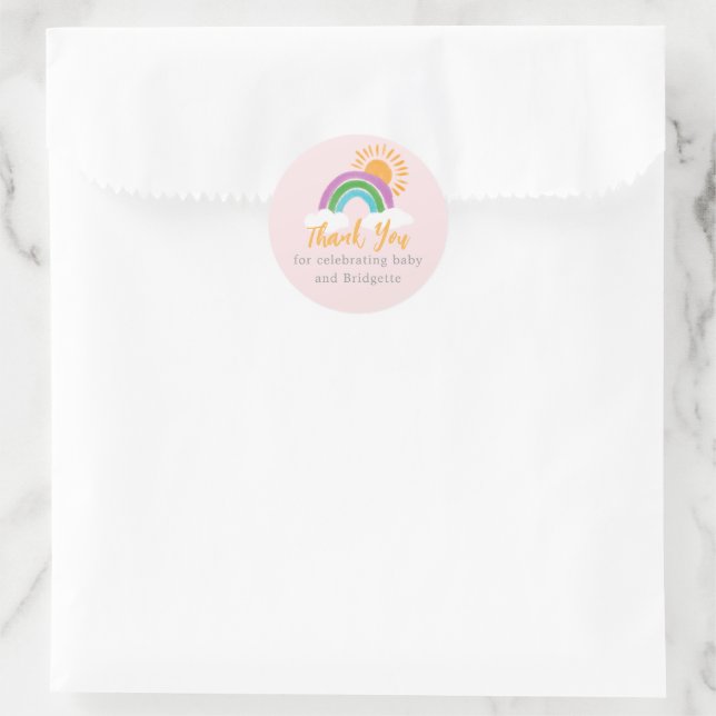 Pretty Pink Boho Rainbow Baby Shower Favour Classic Round Sticker (Bag)