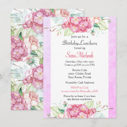 Pretty Pink Botanical Birthday Luncheon  Invitation