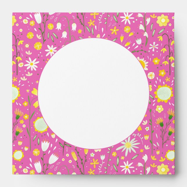 Pretty Pink Botanical Wildflower Floral Envelope (Front)