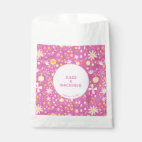 Pretty Pink Botanical Wildflower Floral Favour Bag