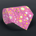Pretty Pink Botanical Wildflower Floral Neck Tie<br><div class="desc">Modern maximalist yellow,  green and white botanical wild flower pattern on a pink background for a fresh summer feel.
A coordinating tie to match your celebration.</div>