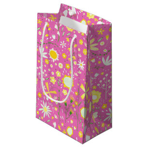 Pretty Pink Botanical Wildflower Floral Small Gift Bag