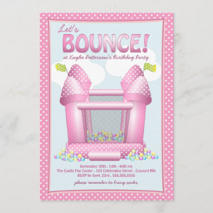 Pretty Pink Bouncy House Birthday Party Invitation