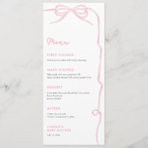 Pretty Pink Bow Baby Girl Shower Party Menu