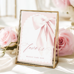 Pretty Pink Bow Baby Shower Favors Table Sign