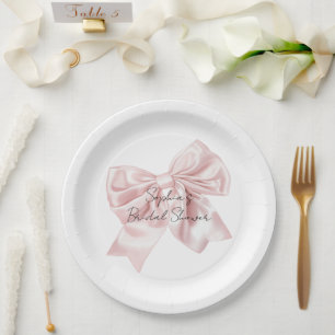 Pretty Pink Bow Bridal Shower Paper Plate