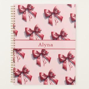 Pretty Pink Bow Custom Name Notebook Planner