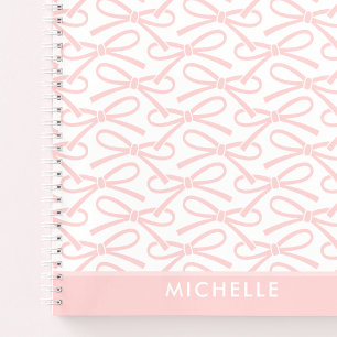 Pretty Pink Bow Custom Name Spiral Notebook