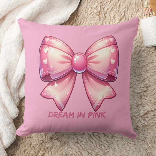 Pretty Pink Bow-Dream in Pink Throw Pillow (Blanket)