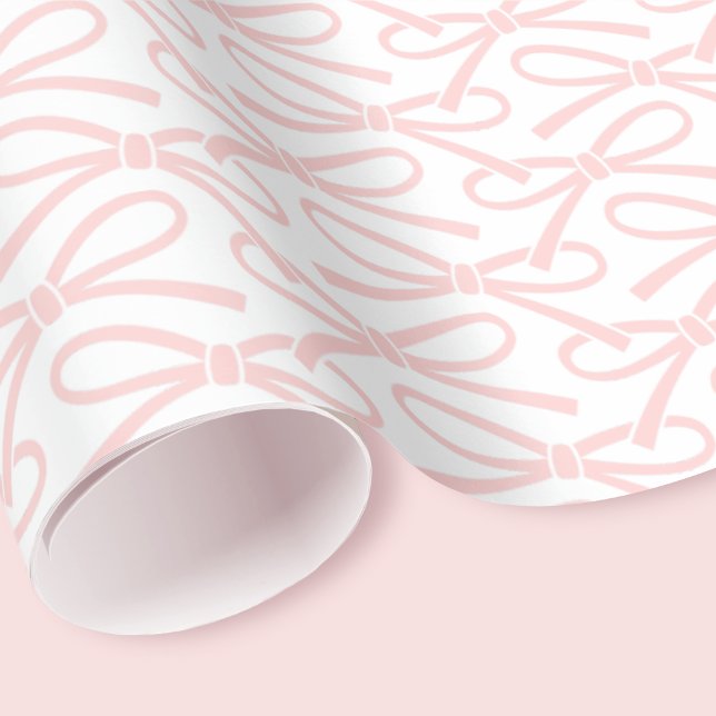 Pretty Pink Bow Pattern Gift Wrap White (Creator Uploaded)