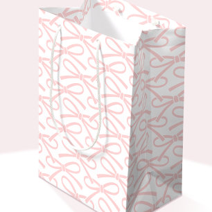 Pretty Pink Bow Pattern White Medium Gift Bag