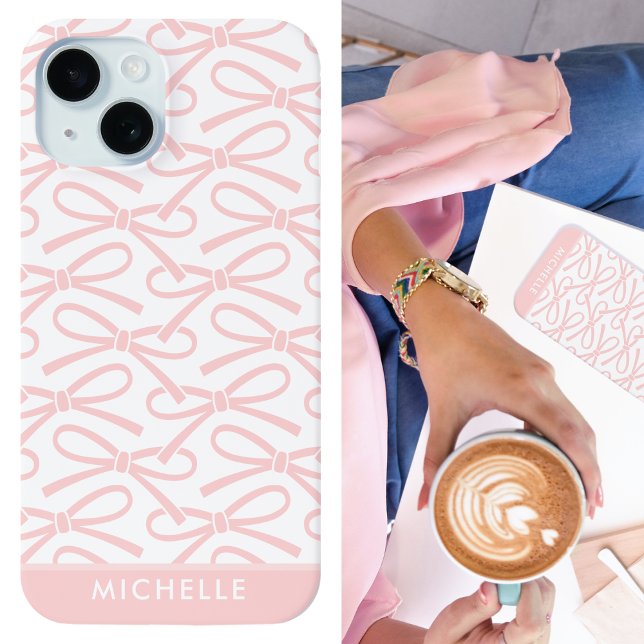 Pretty Pink Bow Personalised Name Pink Case-Mate iPhone Case (Creator Uploaded)