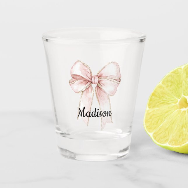 Pretty Pink Bow Personalised Shot Glass (Front)