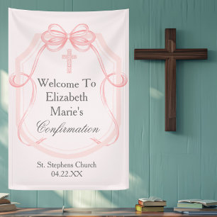 Pretty Pink Bow Ribbon Confirmation Party Custom Banner