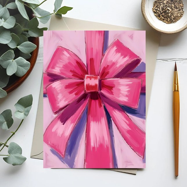 Pretty Pink Bow Ribbon Watercolor Card (Creator Uploaded)
