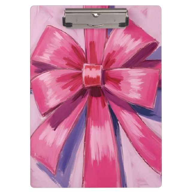 Pretty Pink Bow Ribbon Watercolor Clipboard (Front)