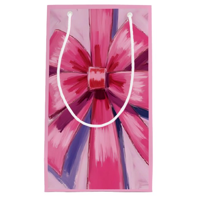Pretty Pink Bow Ribbon Watercolor Small Gift Bag (Front)