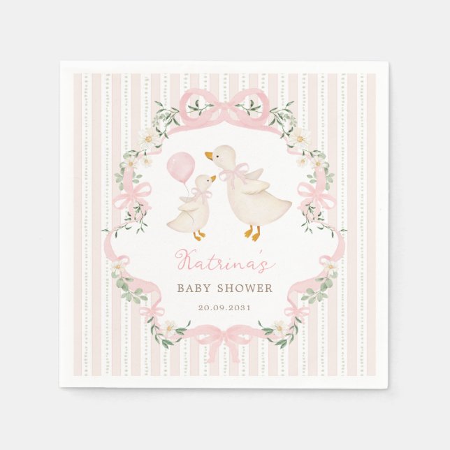 Pretty Pink Bow Silly Goose Girl Baby Shower Napkin (Front)