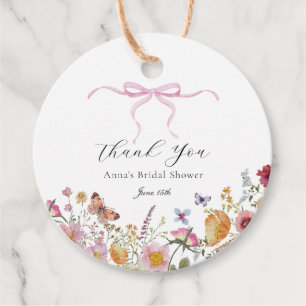 Pretty Pink Bow Wildflower Bridal Shower Favour Ta Tags