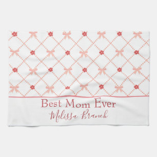 Pretty Pink Bows Best Mum Ever Tea Towel
