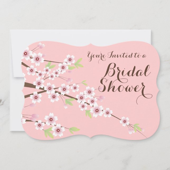 Pretty Pink/Brown Cherry Blossom Bridal Shower Invitation (Front)