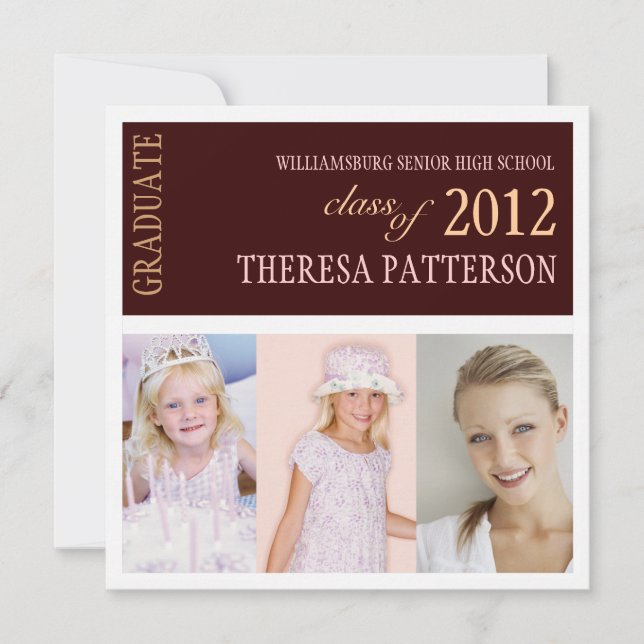 Pretty Pink Brown Photo Collage Graduation Party Invitation (Front)