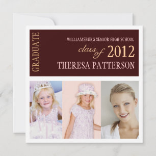 Pretty Pink Brown Photo Collage Graduation Party Invitation