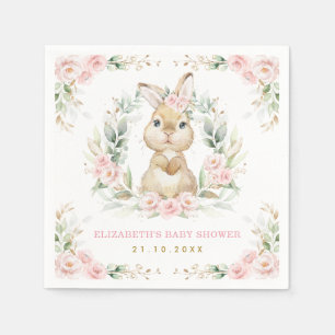 Pretty Pink Bunny Rabbit Baby Shower Paper Napkin
