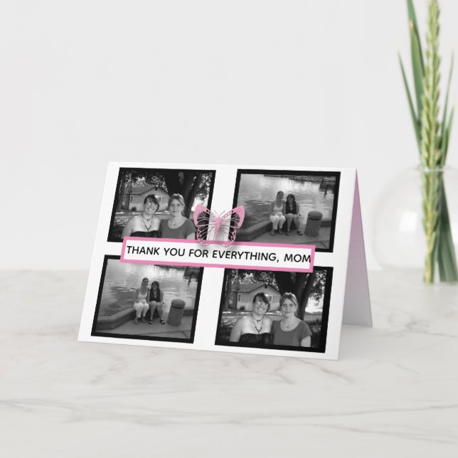 Pretty Pink Butterflies and Photos Mother's Day Card (Front)