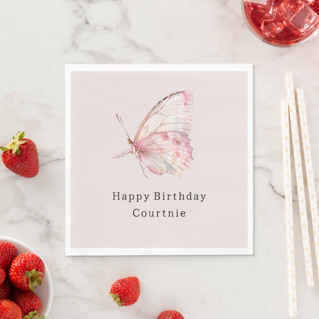 Pretty Pink Butterflies Birthday Napkin (Insitu)