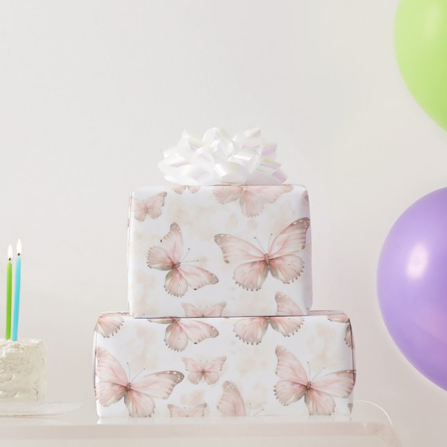 Pretty Pink Butterflies Birthday Wrapping Paper (Party Gifts)
