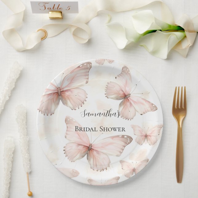 Pretty Pink Butterflies Bridal Shower Paper Plate (Wedding)