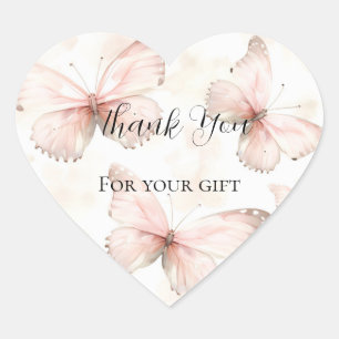 Pretty Pink Butterflies Bridal Shower Thank You Heart Sticker