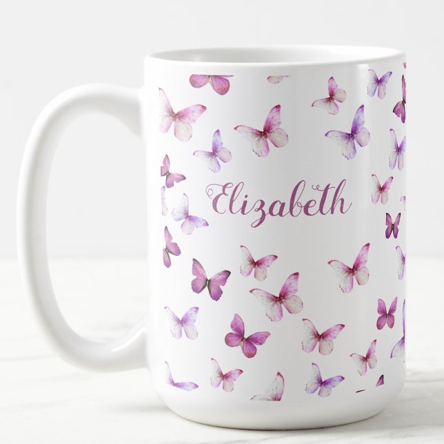 Pretty Pink Butterflies Custom Name Coffee Mug (Creator Uploaded)