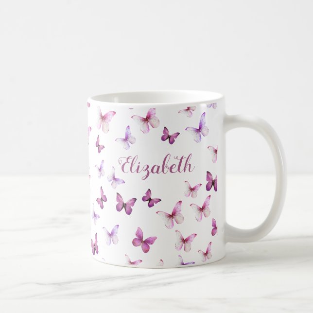 Pretty Pink Butterflies Custom Name Coffee Mug (Right)