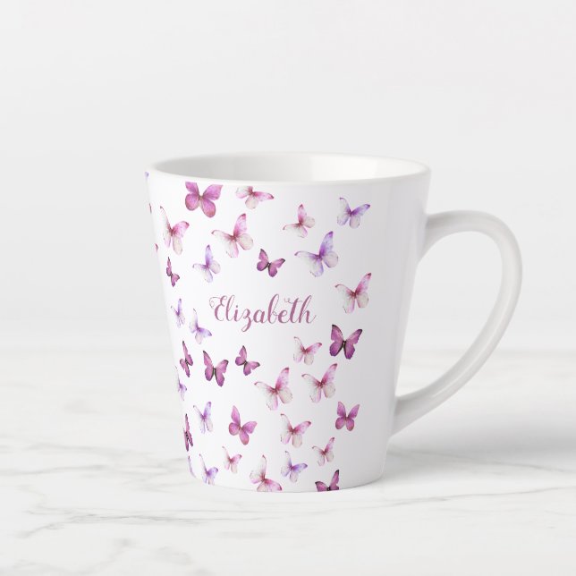 Pretty Pink Butterflies Custom Name Latte Mug (Right)