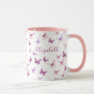 Pretty Pink Butterflies Custom Name Mug