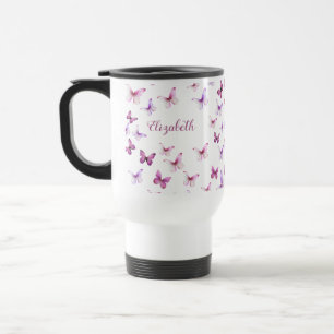 Pretty Pink Butterflies Custom Name Travel Mug