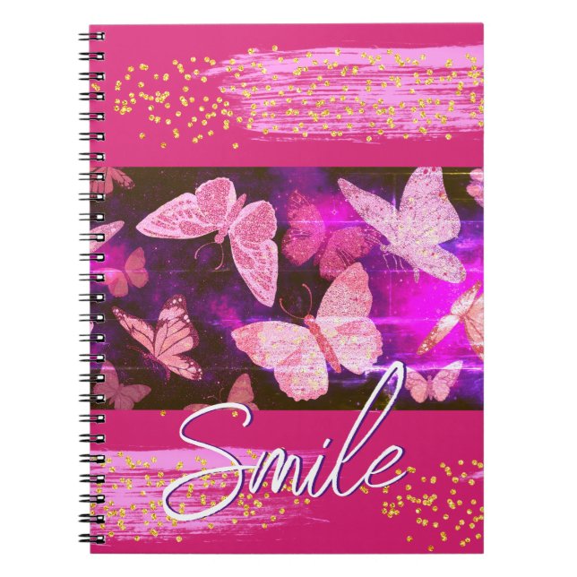 Pretty Pink Butterflies Dots Abstract Notebook (Front)