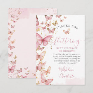 Pretty Pink Butterflies Girl 1st First Birthday  Thank You Card
