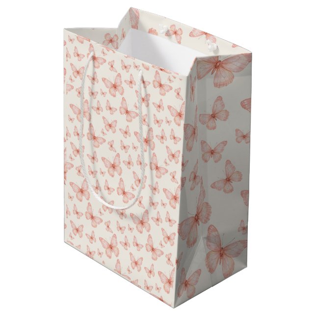 Pretty pink butterflies medium gift bag (Back Angled)