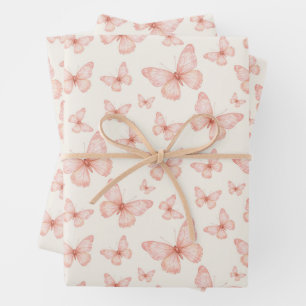 Pretty pink butterflies wrapping paper sheet