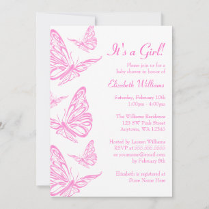 Pretty Pink Butterfly Baby Shower Invitations