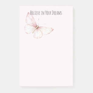 Pretty Pink Butterfly Believe in Dreams Post-it Notes