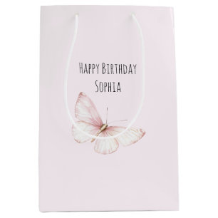 Pretty Pink Butterfly Birthday Medium Gift Bag